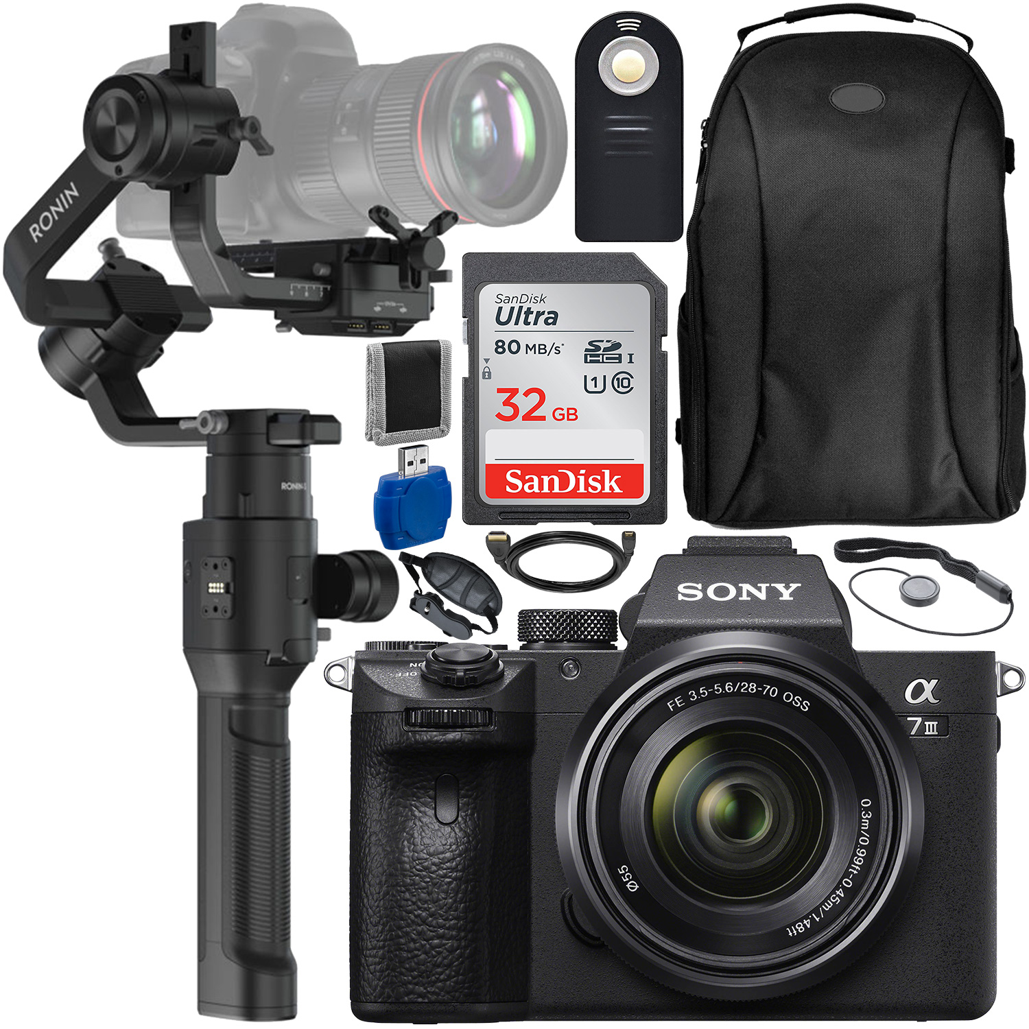 Sony Alpha a7 III Mirrorless Digital Camera with 28-70mm Lens, DJI Ronin-S and Accessory Bundle