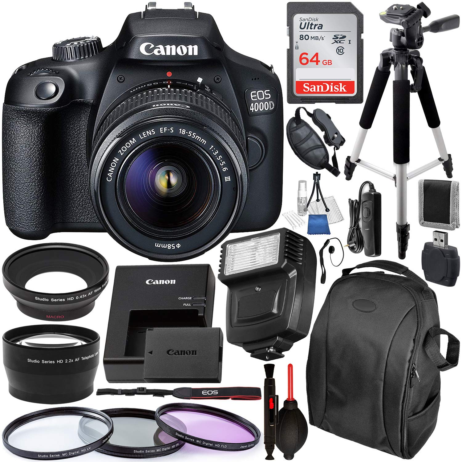 Canon EOS 4000D / Rebel T100 DSLR Camera with 18-55mm III Lens and Essential Accessory Bundle