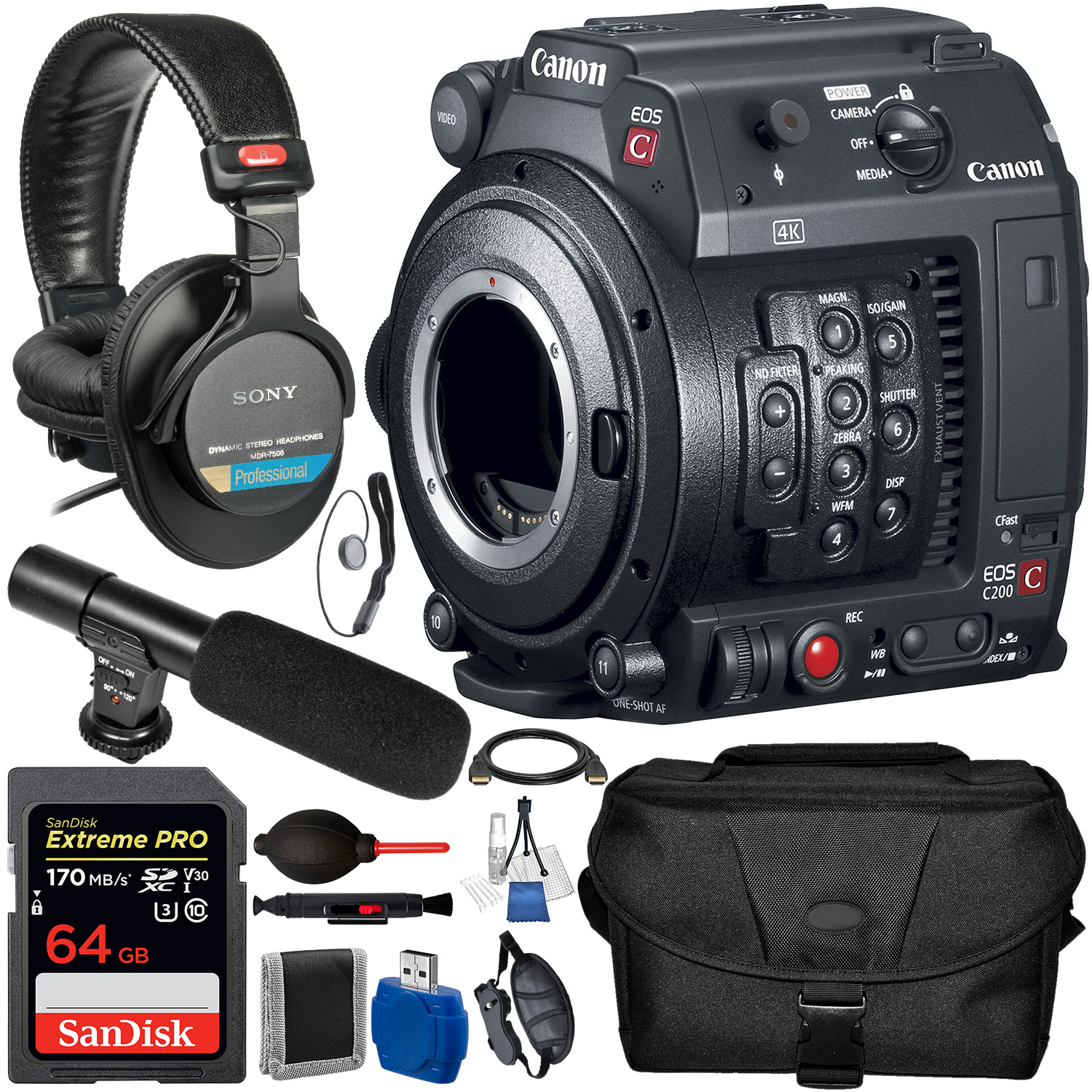Canon EOS C200B Cinema Camera (Body Only) (EF-Mount) and Accessory Bundle