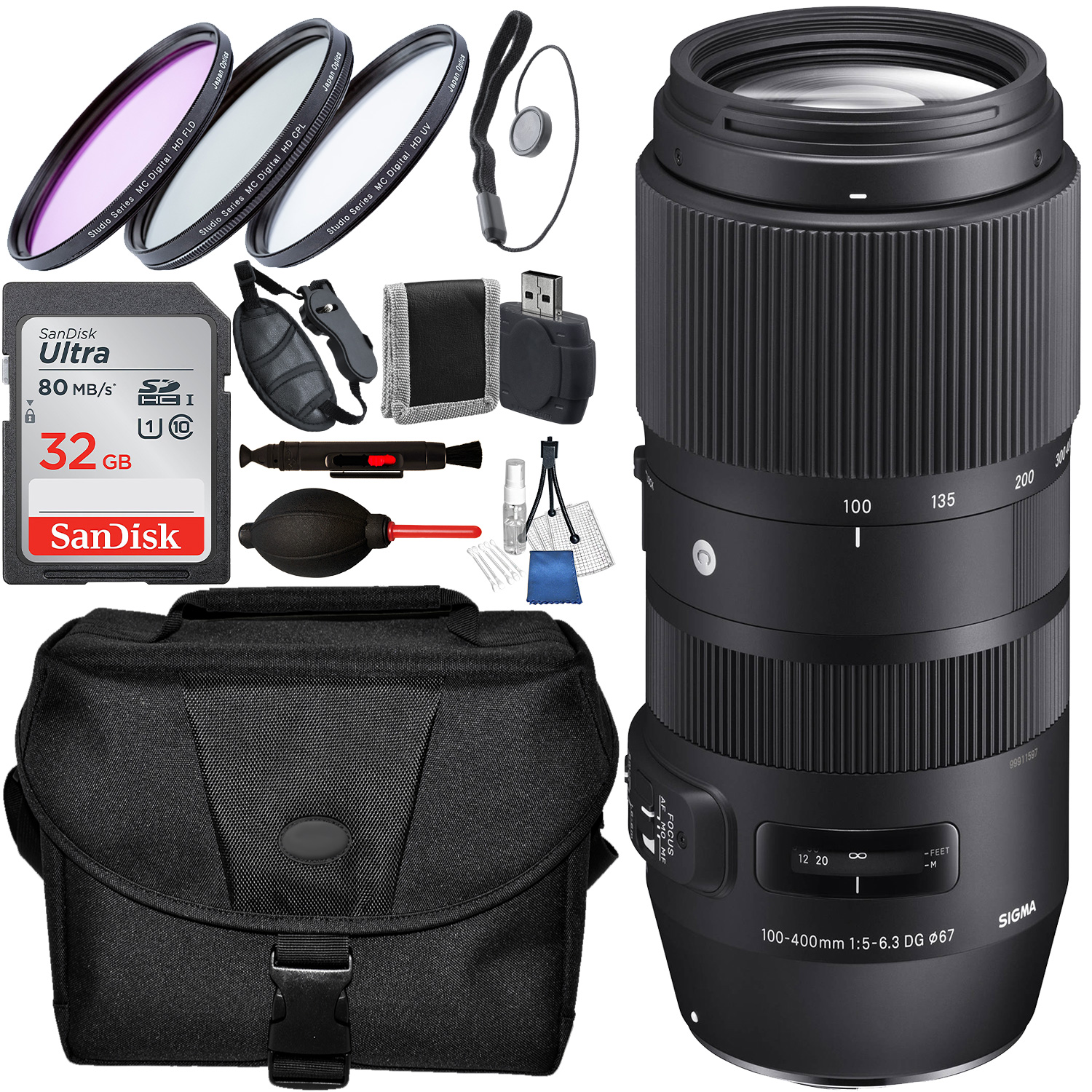 Sigma 100-400mm f/5-6.3 DG OS HSM Contemporary Lens for Nikon F and Accessory Bundle
