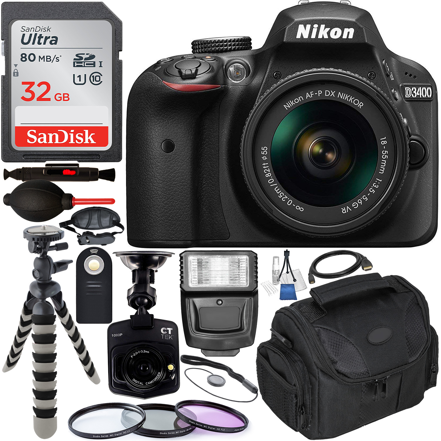 Nikon D3400 DSLR Camera with AF-P 18-55mm Lens Kit (Black) â?? 1587 with Free Promotional Dash Cam