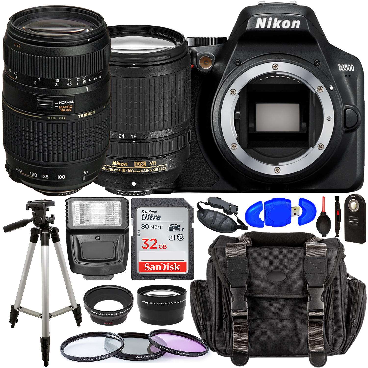 Nikon D3500 DSLR Camera with 18-140mm Lens (Black) â?? 1590 with Tamron 70-300mm Lens for Nikon AF - AF017NII-700 and Accessory Bundle