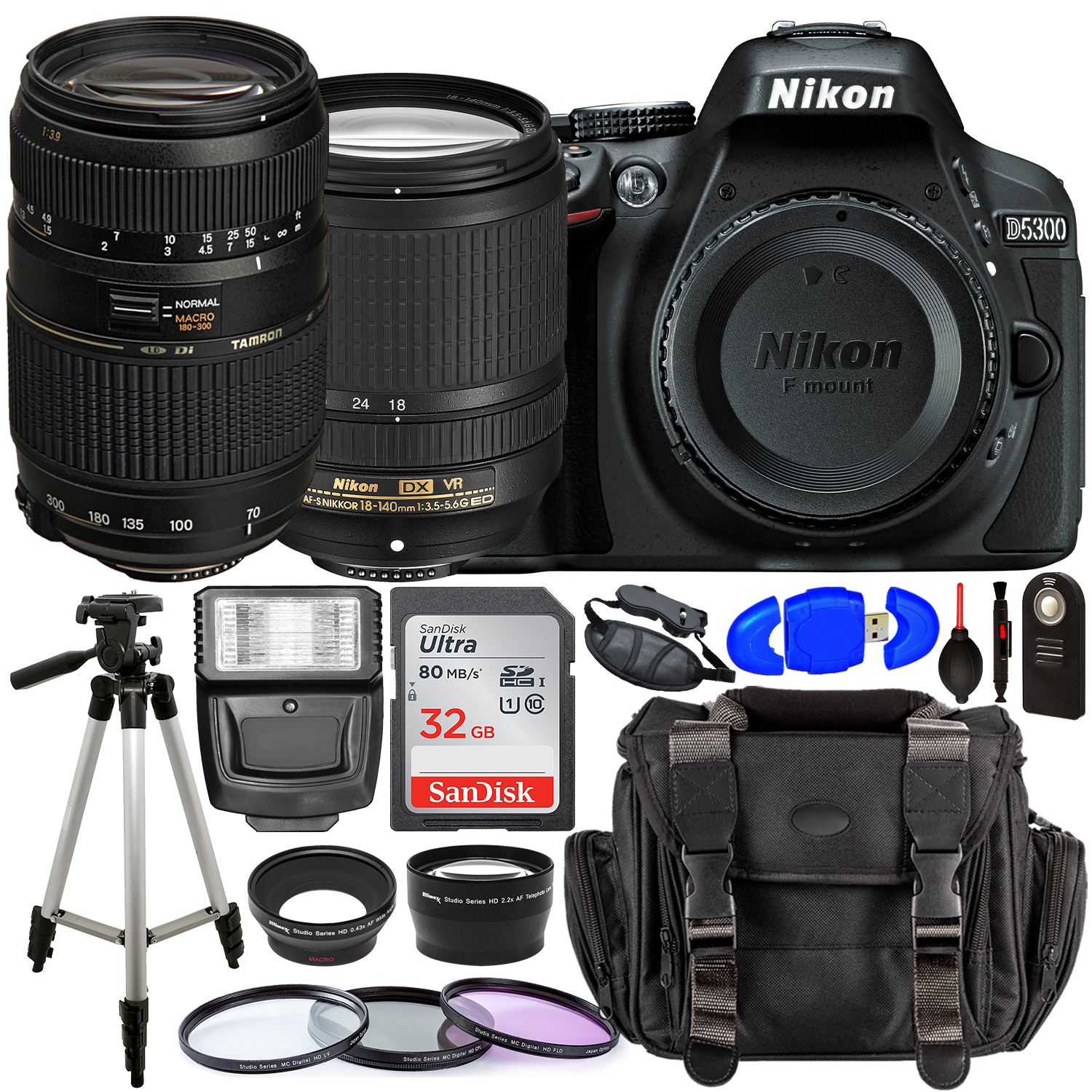 Nikon D5300 DSLR Camera with 18-140mm Lens (Black) â?? 1531 with Tamron 70-300mm Lens for Nikon AF - AF017NII-700 and Accessory Bundle