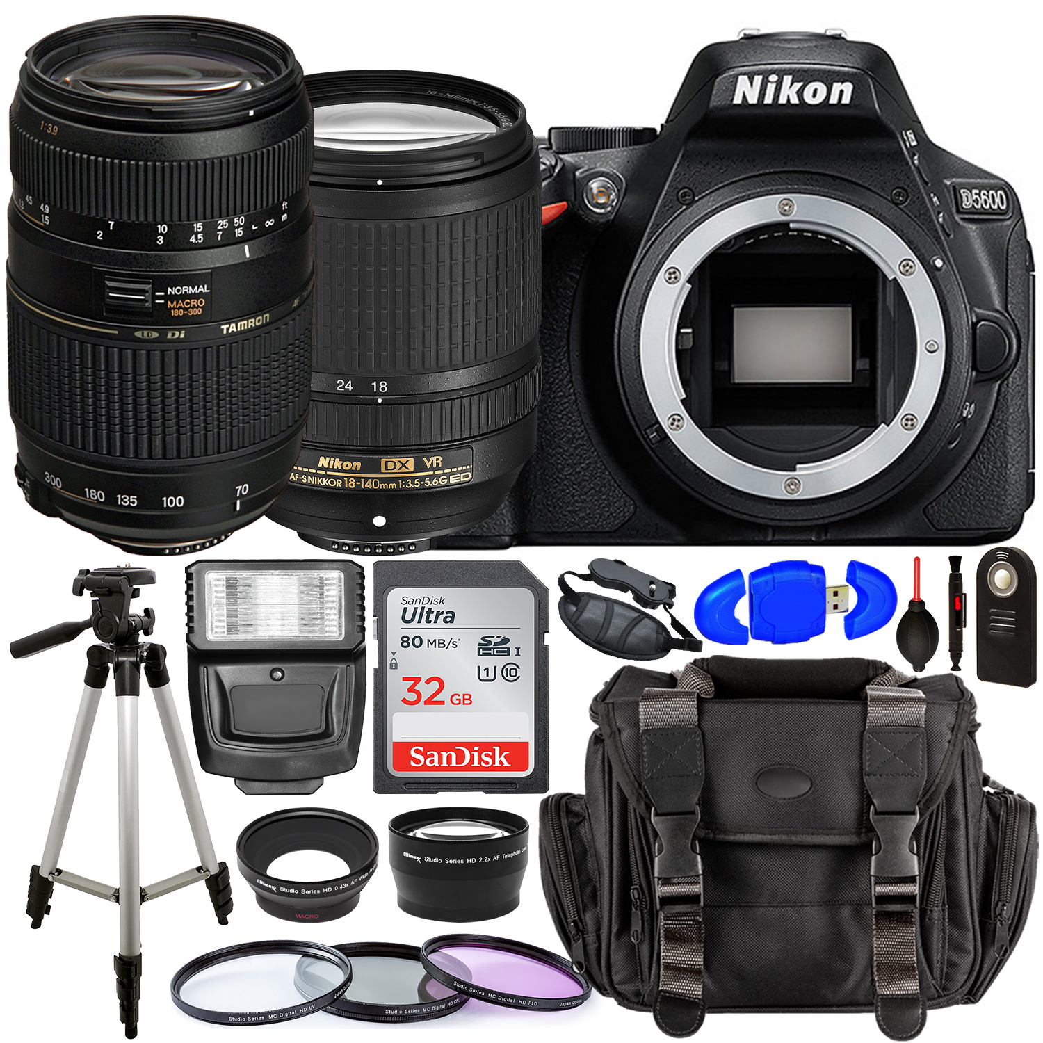 Nikon D5600 DSLR Camera with 18-140mm Lens (Black) â?? 1576 with Tamron 70-300mm Lens for Nikon AF - AF017NII-700 and Accessory Bundle