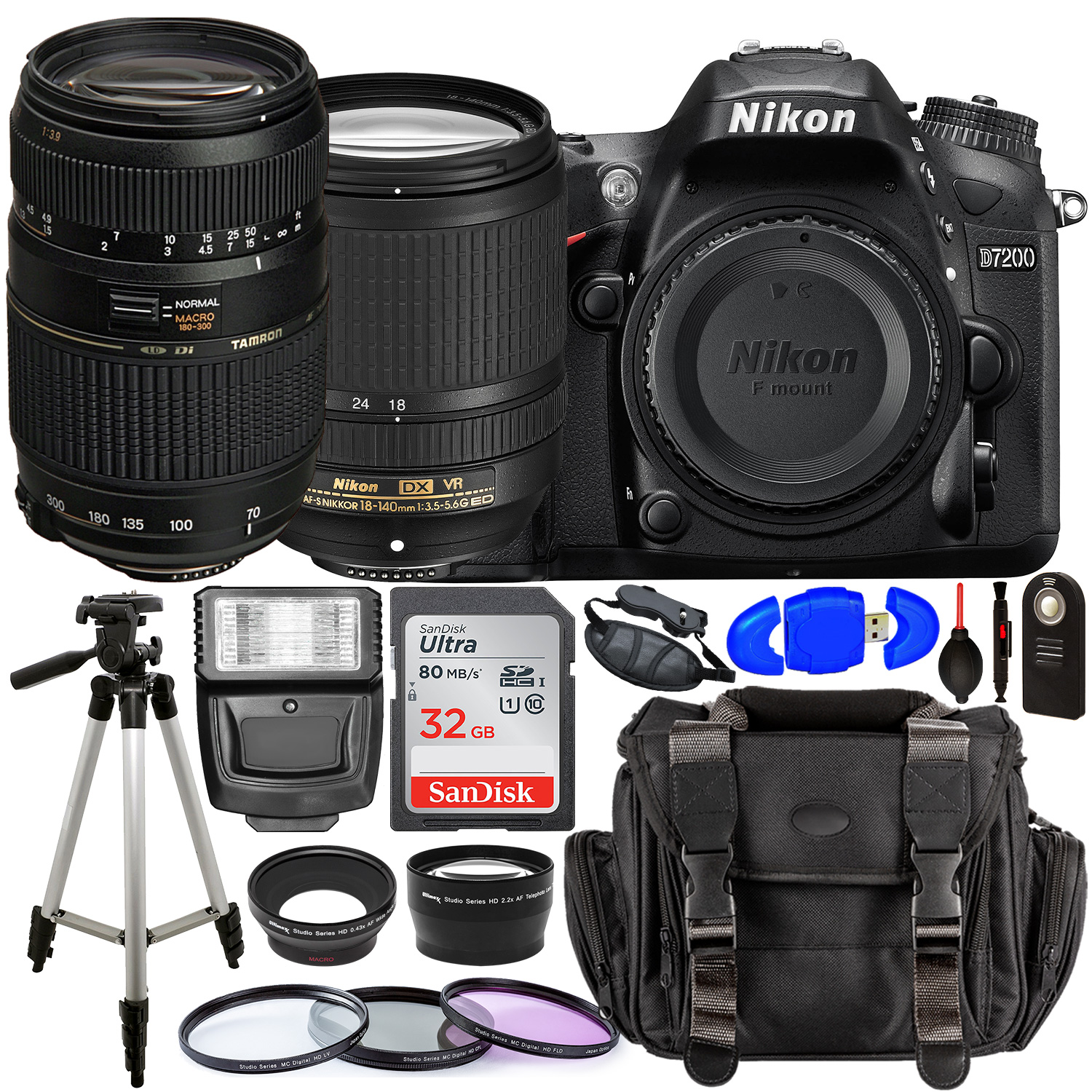 Nikon D7200 DSLR Camera with 18-140mm Lens (Black) â?? 1555 with Tamron 70-300mm Lens for Nikon AF - AF017NII-700 and Accessory Bundle