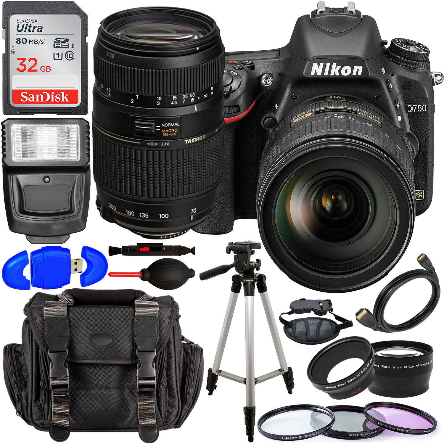 Nikon D750 DSLR Camera with 24-120mm Lens â?? 1549 with Tamron 70-300mm f/4-5.6 Di LD Macro Autofocus Lens for Nikon AF - AF017NII-700 and Accessory Bundle
