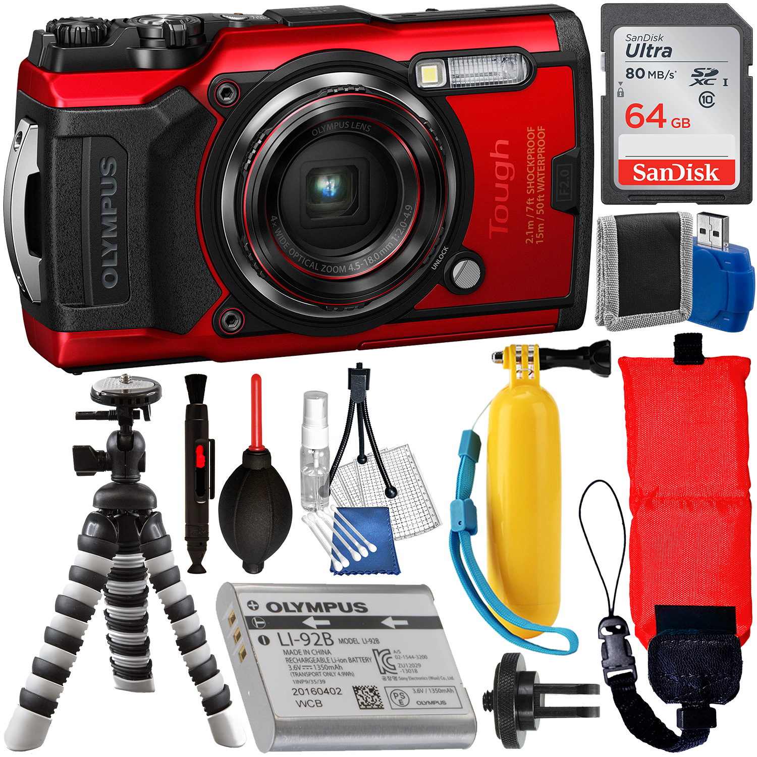 Olympus Tough TG-6 Digital Camera (Red) - V104210RU000 with Essential Accessory Bundle