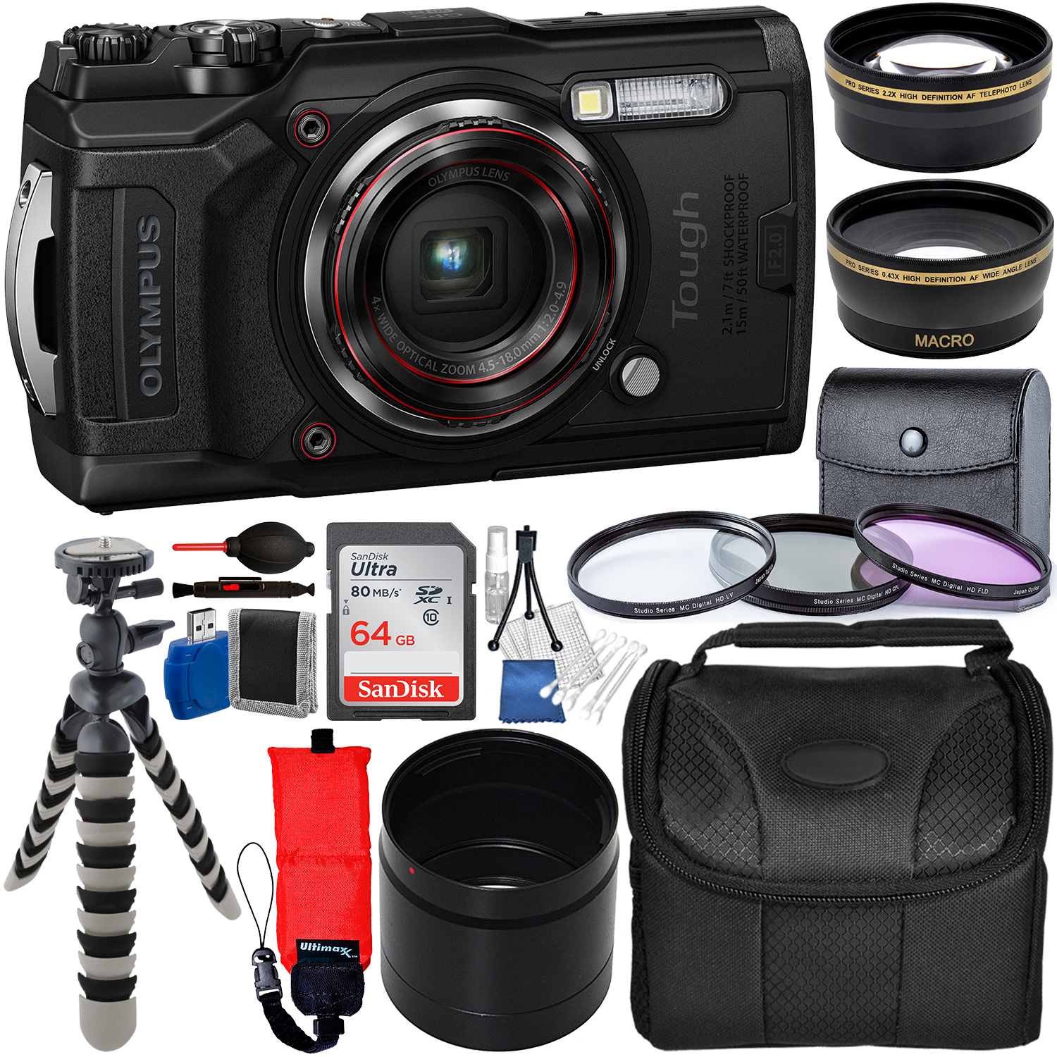 Olympus Tough TG-6 Digital Camera (Black) - V104210BU000 with Deluxe Accessory Bundle