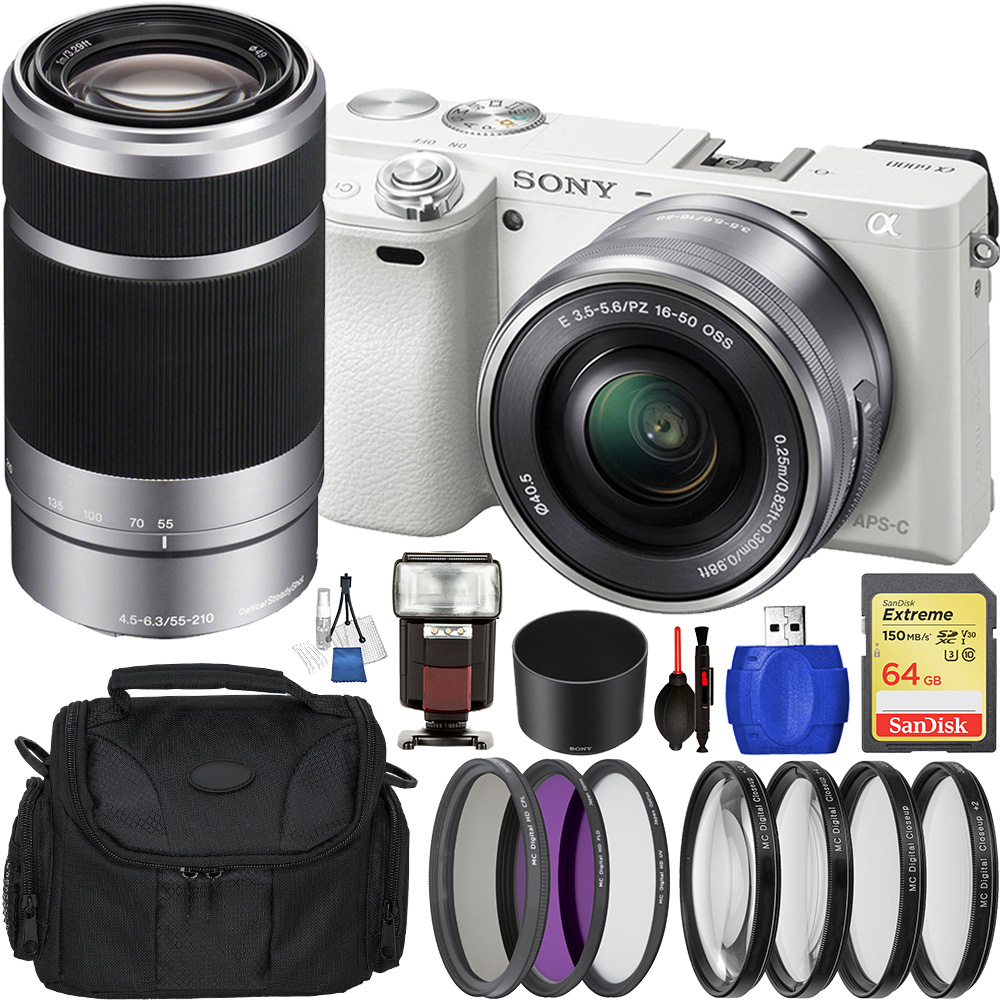 Sony Alpha a6000 Mirrorless Digital Camera(Silver) with 16-50mm and 55-210mm Lenses - ILCE6000L/SKIT and Advanced Bundle