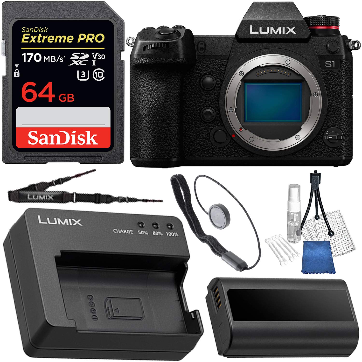 Panasonic Lumix DC-S1 Mirrorless Digital Camera (Body Only) - DC-S1BODY with Starter Accessory Bundle