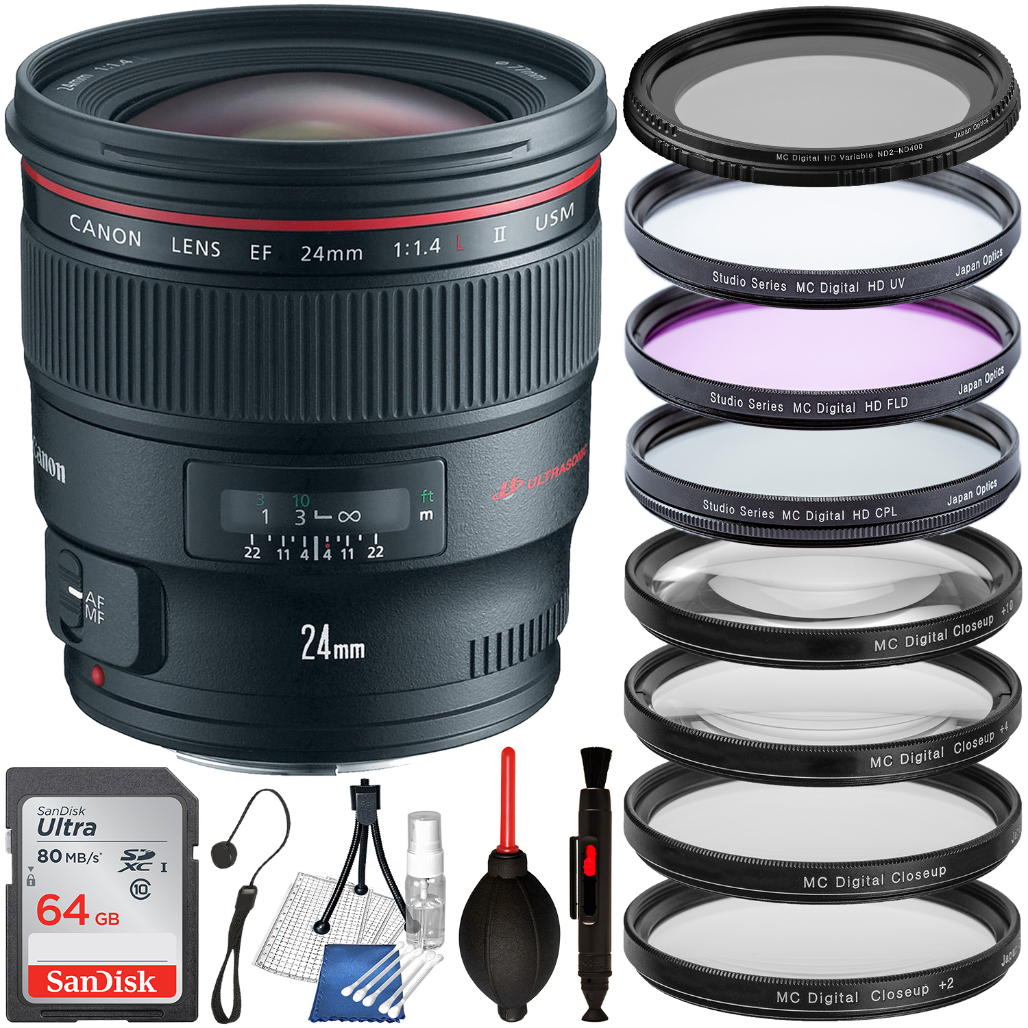 Canon EF 24mm f/1.4L II USM Lens - 2750B002 & Essential Accessory Bundle