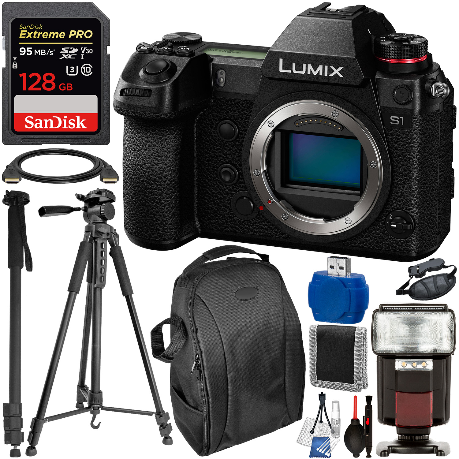 Panasonic Lumix DC-S1 Mirrorless Digital Camera (Body Only) - DC-S1BODY & Essential Accessory Bundle