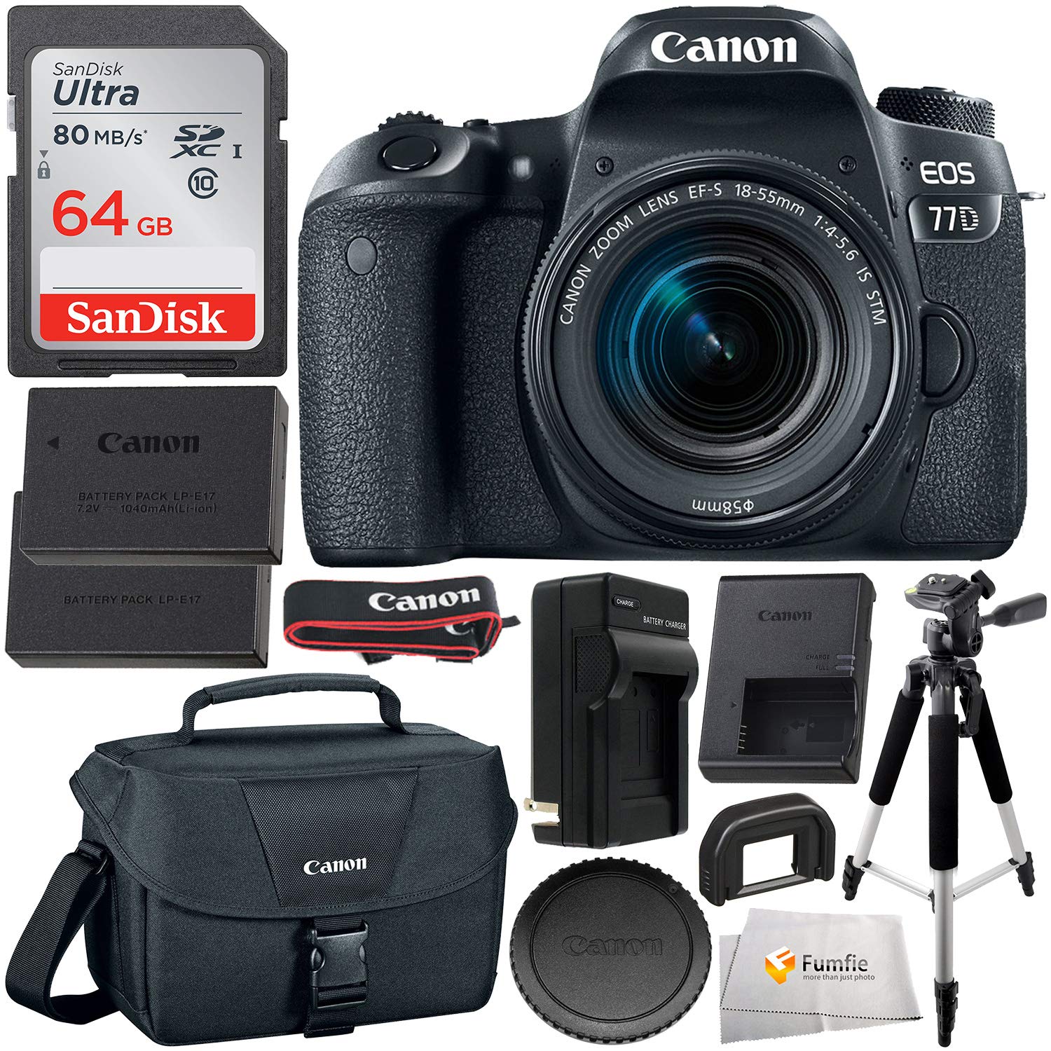 Canon EOS 77D DSLR Camera with 18-55mm Lens - 1892C016 & Essential Accessory Bundle