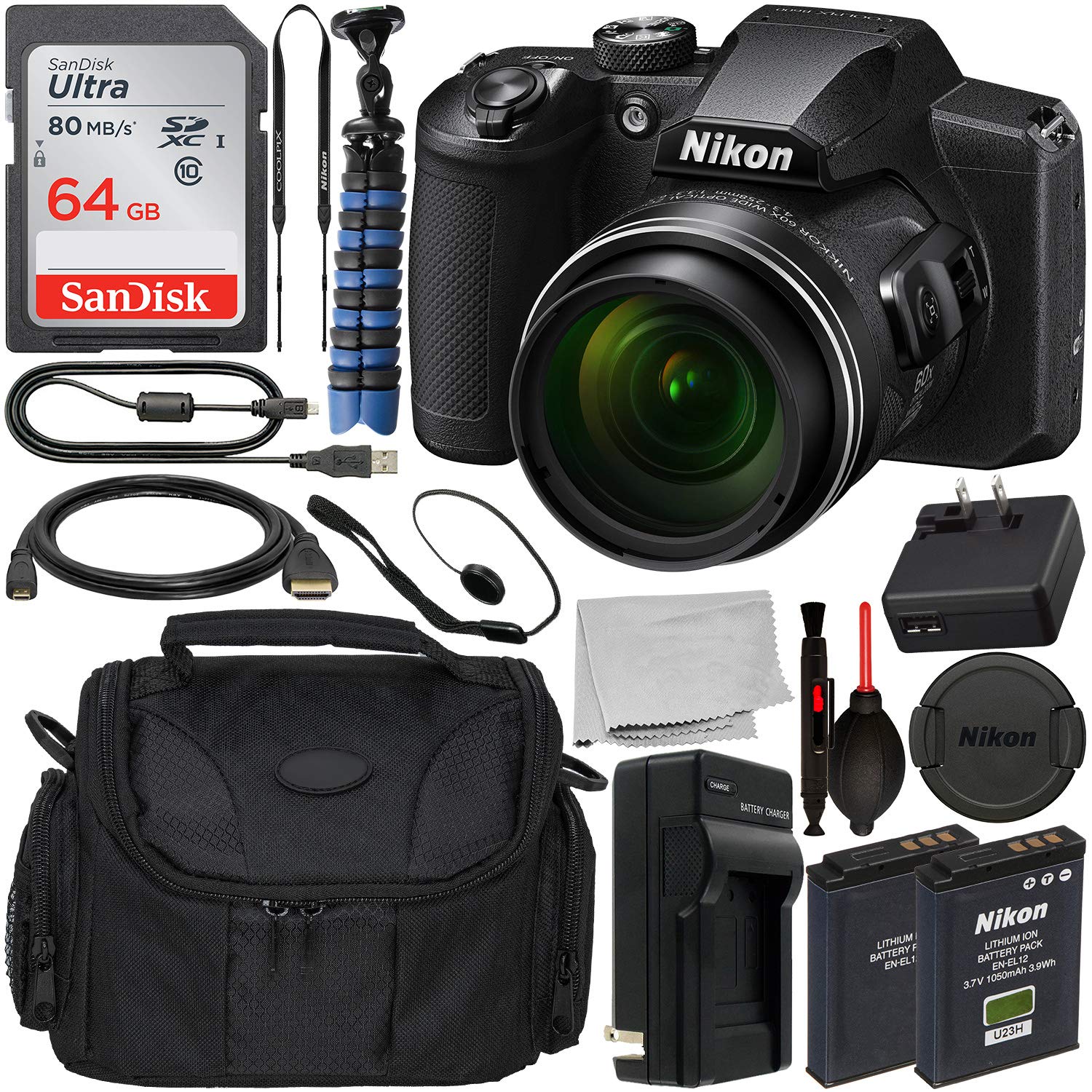 Nikon COOLPIX B600 Digital Camera (Black) - 26528 with Essential Accessory Bundle