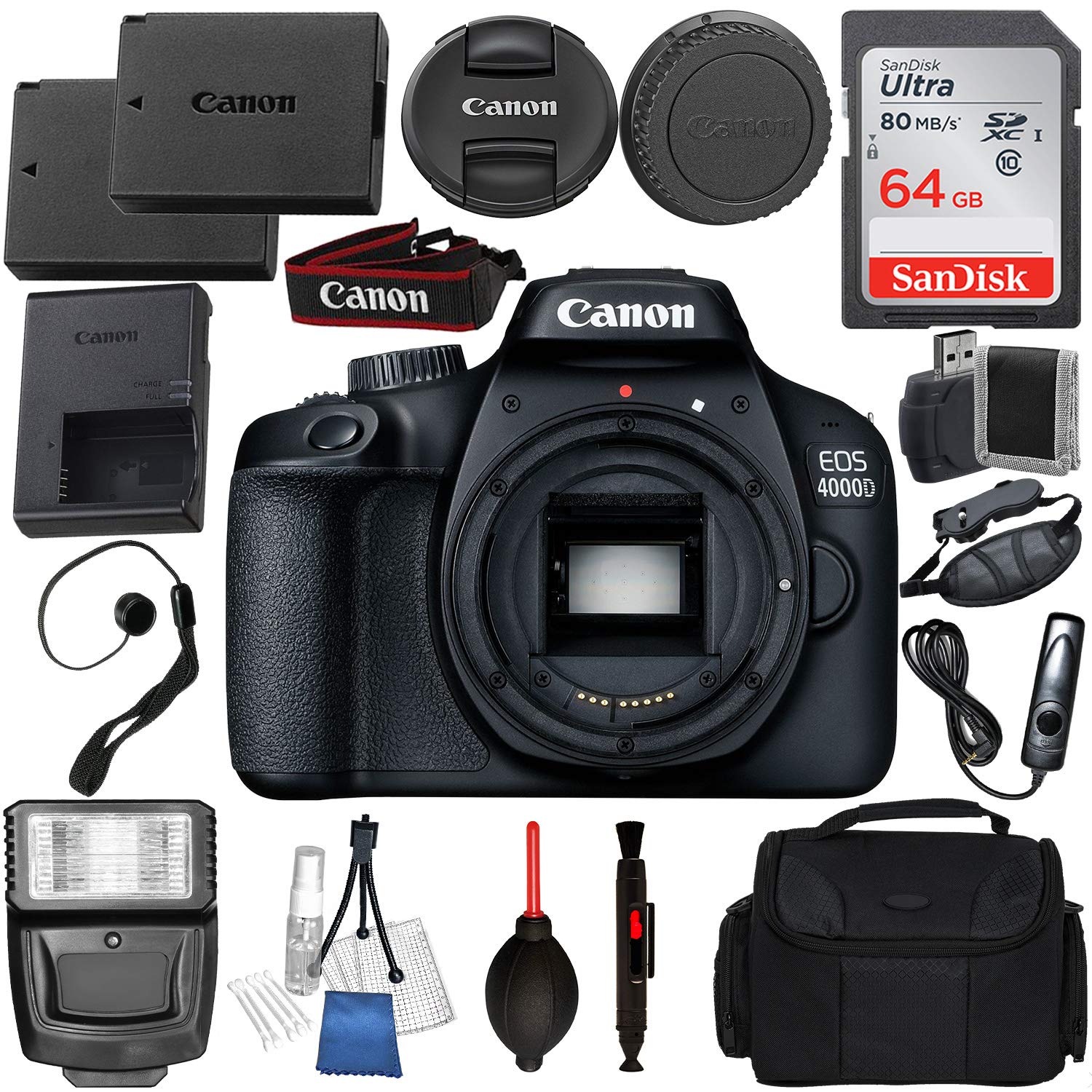Canon EOS 4000D/Rebel T100 Body only with Deluxe Accessory Bundle