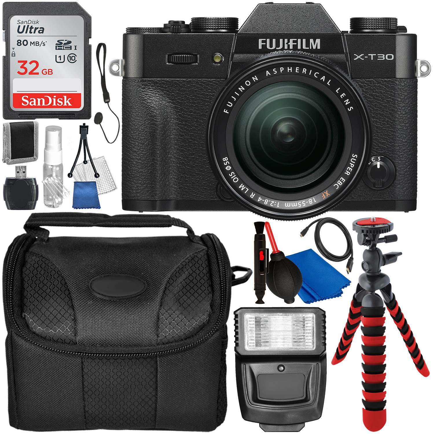 FUJIFILM X-T30 Mirrorless Digital Camera with 18-55mm Lens (Black) and Accessory Bundle