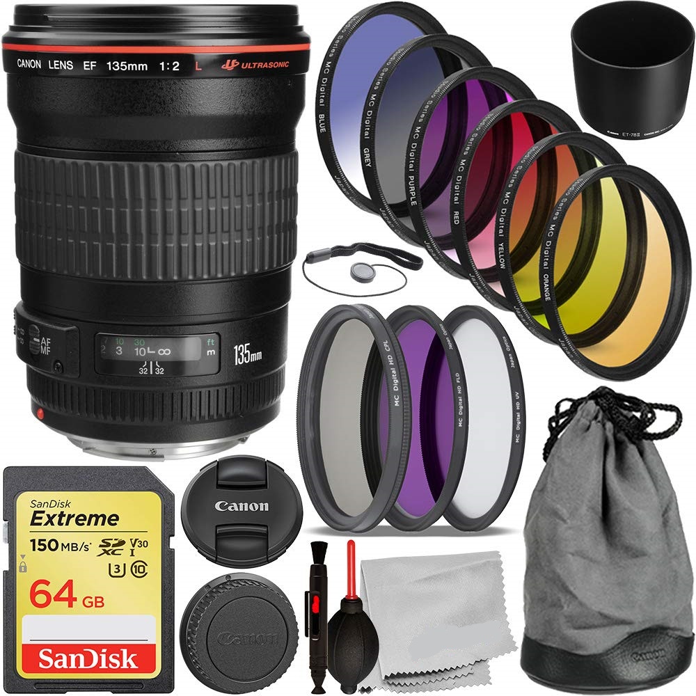 Canon EF 135mm f/2L USM Lens - 2520A004 with Essential Accessory Bundle