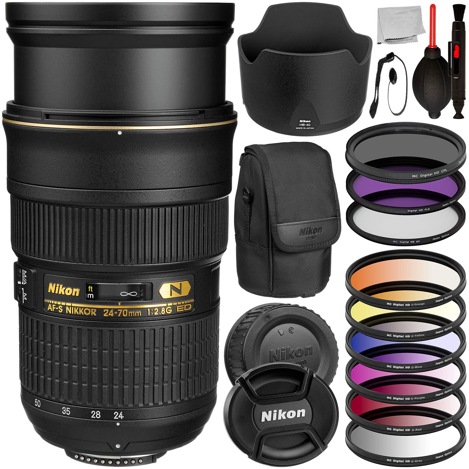 Nikon AF-S Nikkor 24-70mm f/2.8G ED Autofocus Lens -2164 with Essential Accessory Bundle
