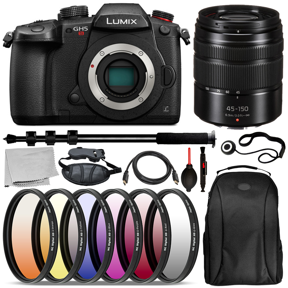 Panasonic Lumix DC-GH5S Mirrorless Micro Four Thirds Digital Camera - DC-GH5S with Panasonic 45-145mm F/4-5.6 Lens - H-FS45150AK and Deluxe Bundle