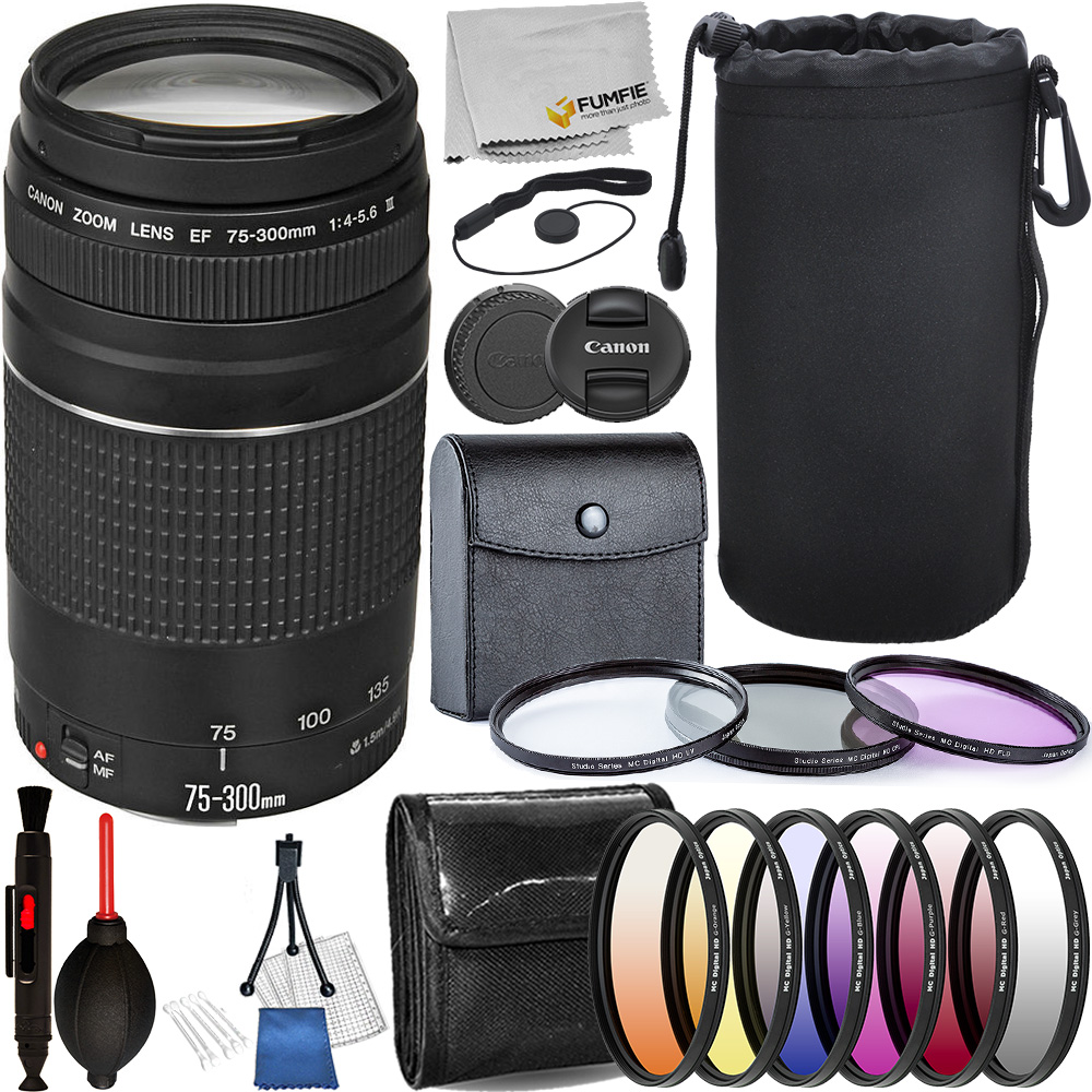 Canon EF 75-300mm f/4-5.6 III Lens - 6473A003 with Deluxe Accessory Bundle