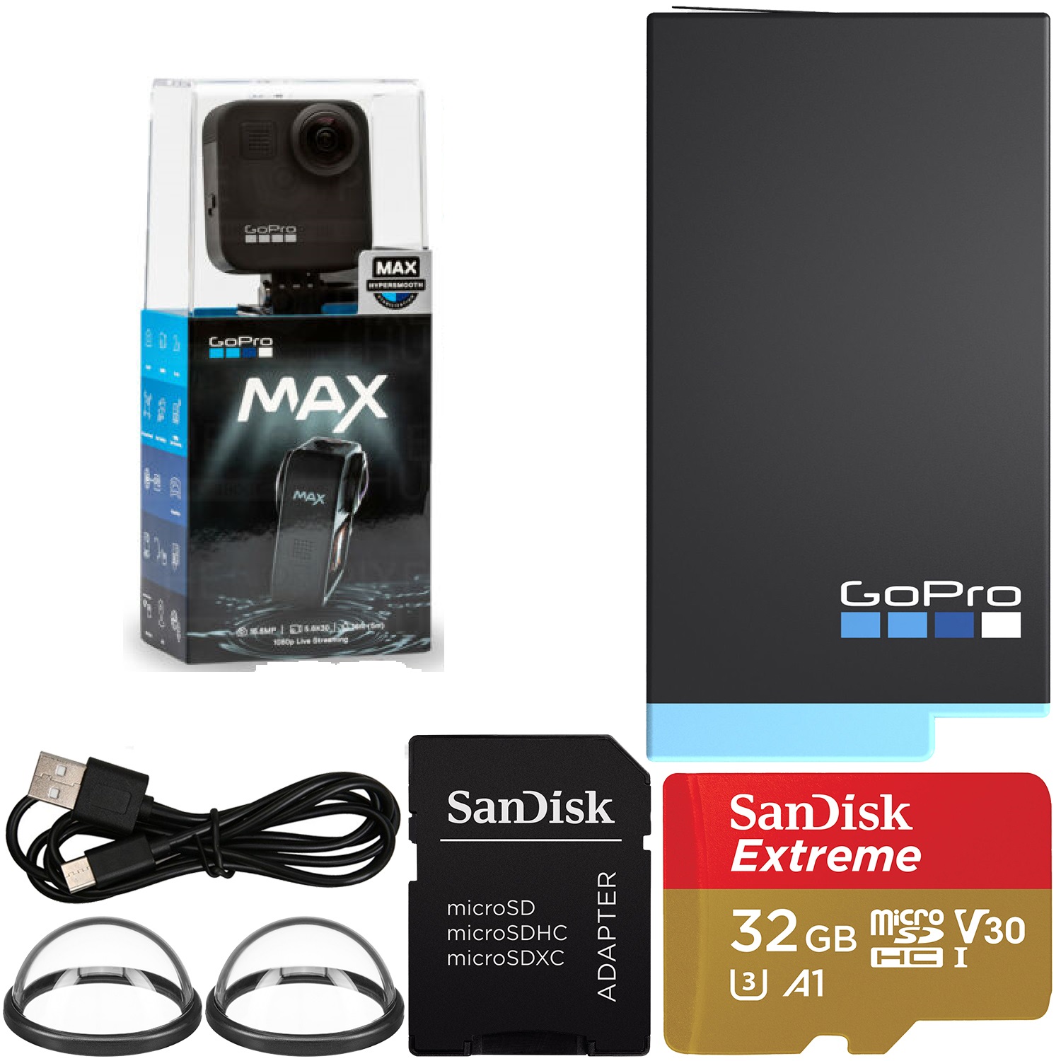 GoPro MAX 360 Action Camera - CHDHZ-201 with SanDisk Extreme 32GB microSDHC Memory Card (UHS-I / V30 / U3 / A1)