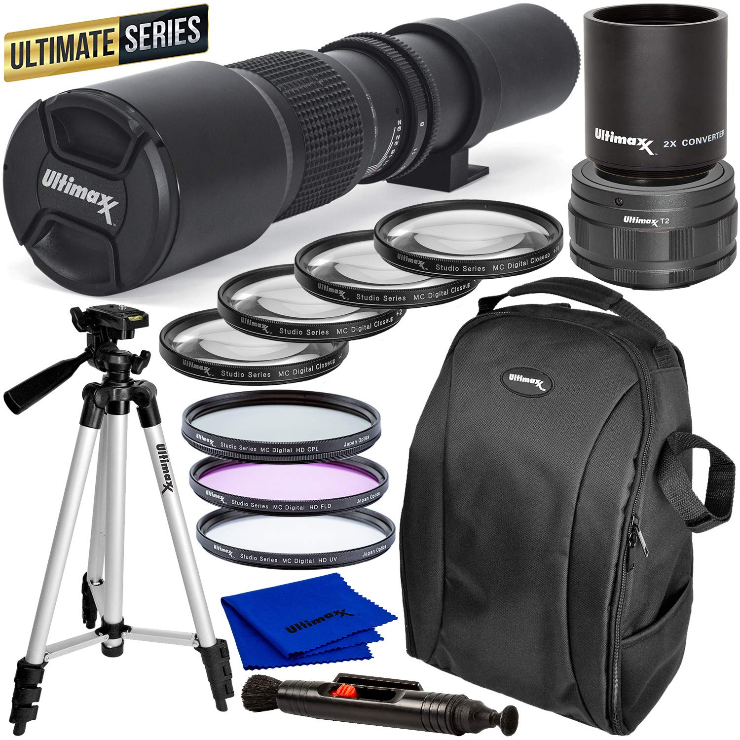 Ultimaxx High-Power 500mm/1000mm f/8 Manual Lens for Canon RF-Mount Mirrorless Cameras and Accessory Bundle