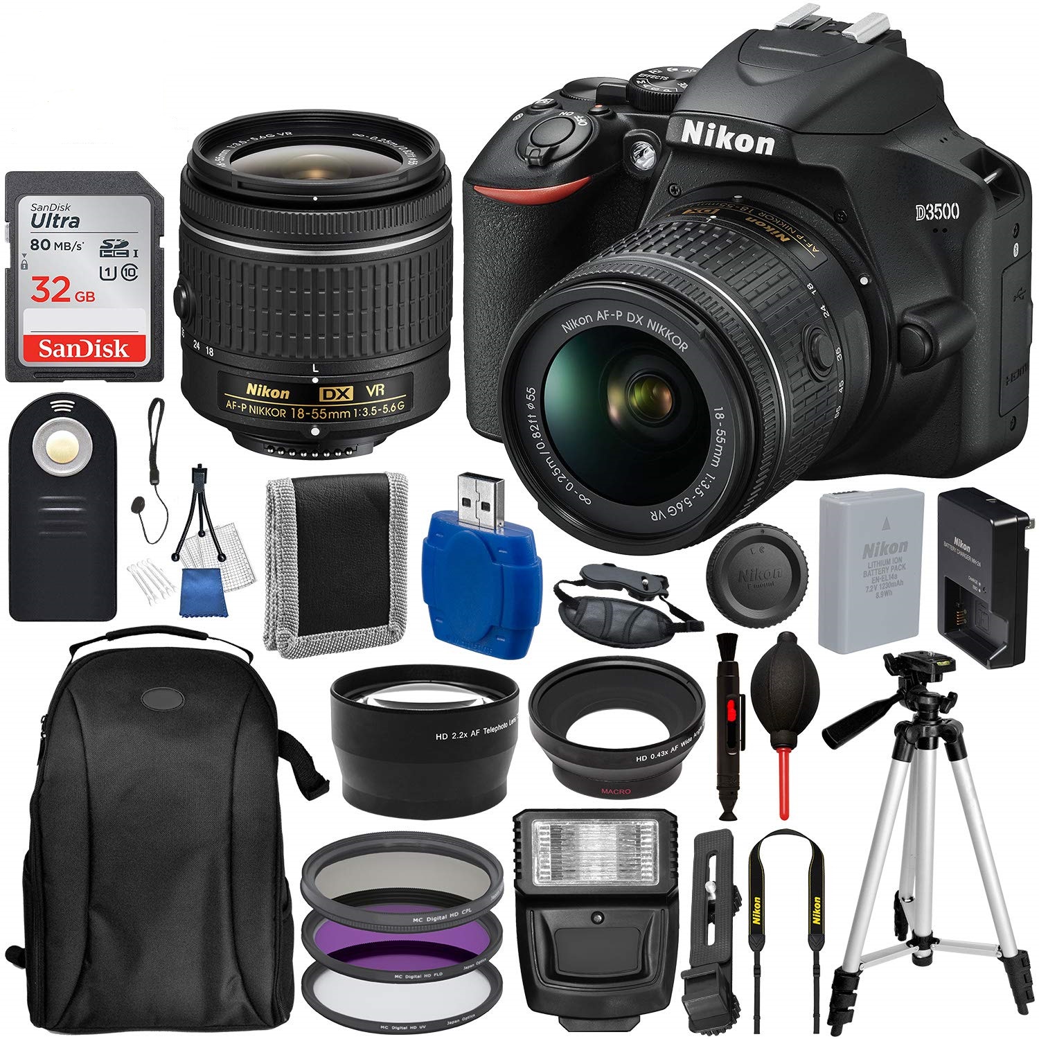 Nikon D3500 DSLR Camera with 18-55mm Lens - 1590 and 17PC Accessory Bundle