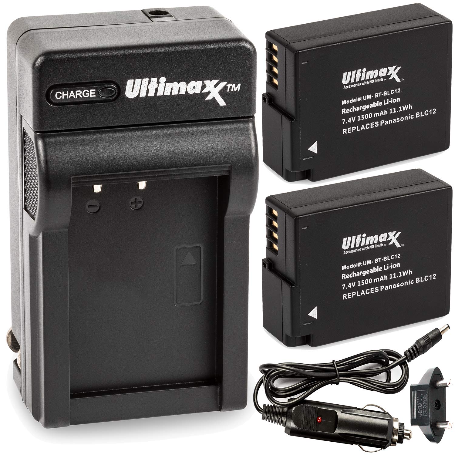 Ultimaxx AC/DC Rapid Home & Travel Charger with 2 BLC12 Extended Life Batteries