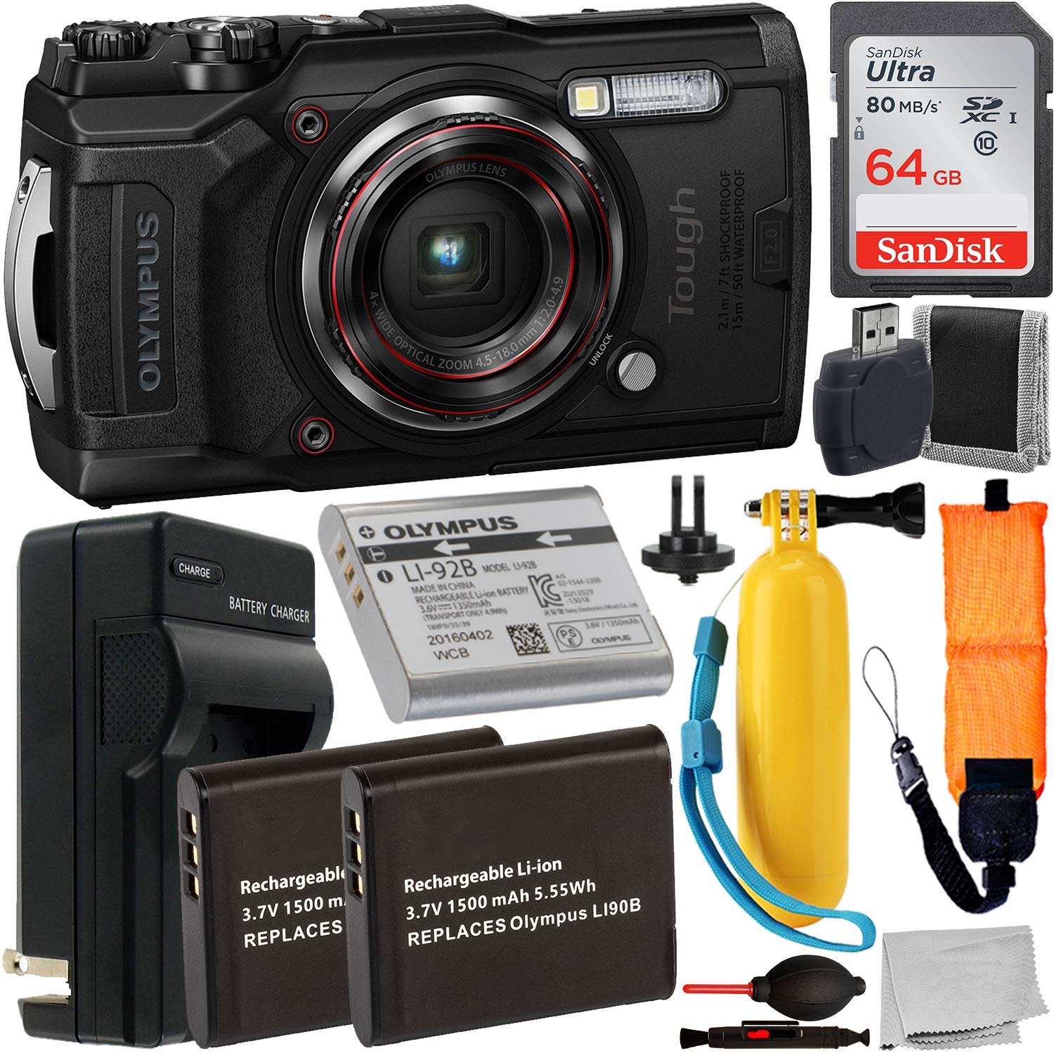 Olympus Tough TG-6 Digital Camera (Black) - V104210BU000 with Accessory Bundle