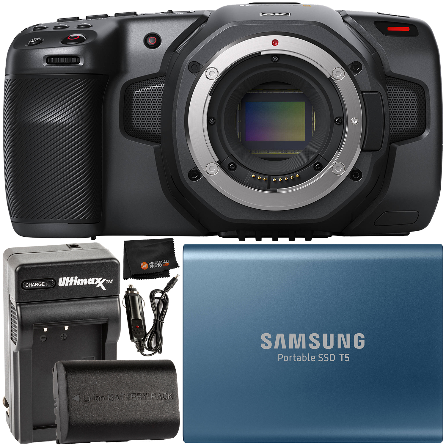 Blackmagic Design Pocket Cinema Camera 6K (EF Mount) - CINECAMPOCHDEF6K with Samsung 500GB T5 Portable Solid-State Drive Starter Bundle