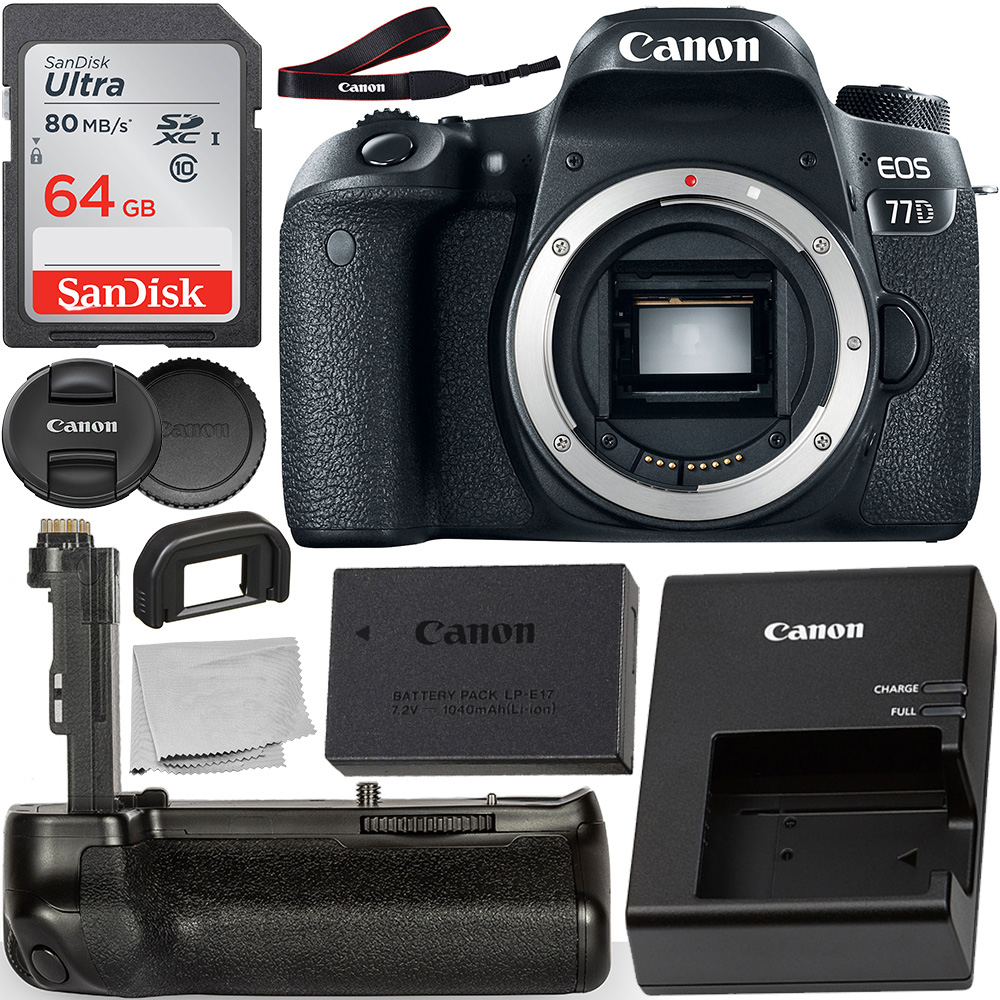 Canon EOS 77D DSLR Camera (Body Only) - 1892C001 with Pro Series Multi-Power Battery Grip, and Starter Bundle