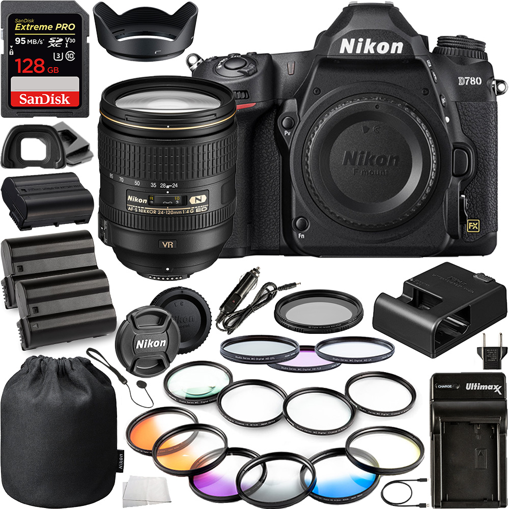 Nikon D780 DSLR Camera(Body Only) - 1618 with Nikon AF-S NIKKOR 24-120mm f/4G ED VR Zoom Lens - 2193 and 10pc Essentials Bundle