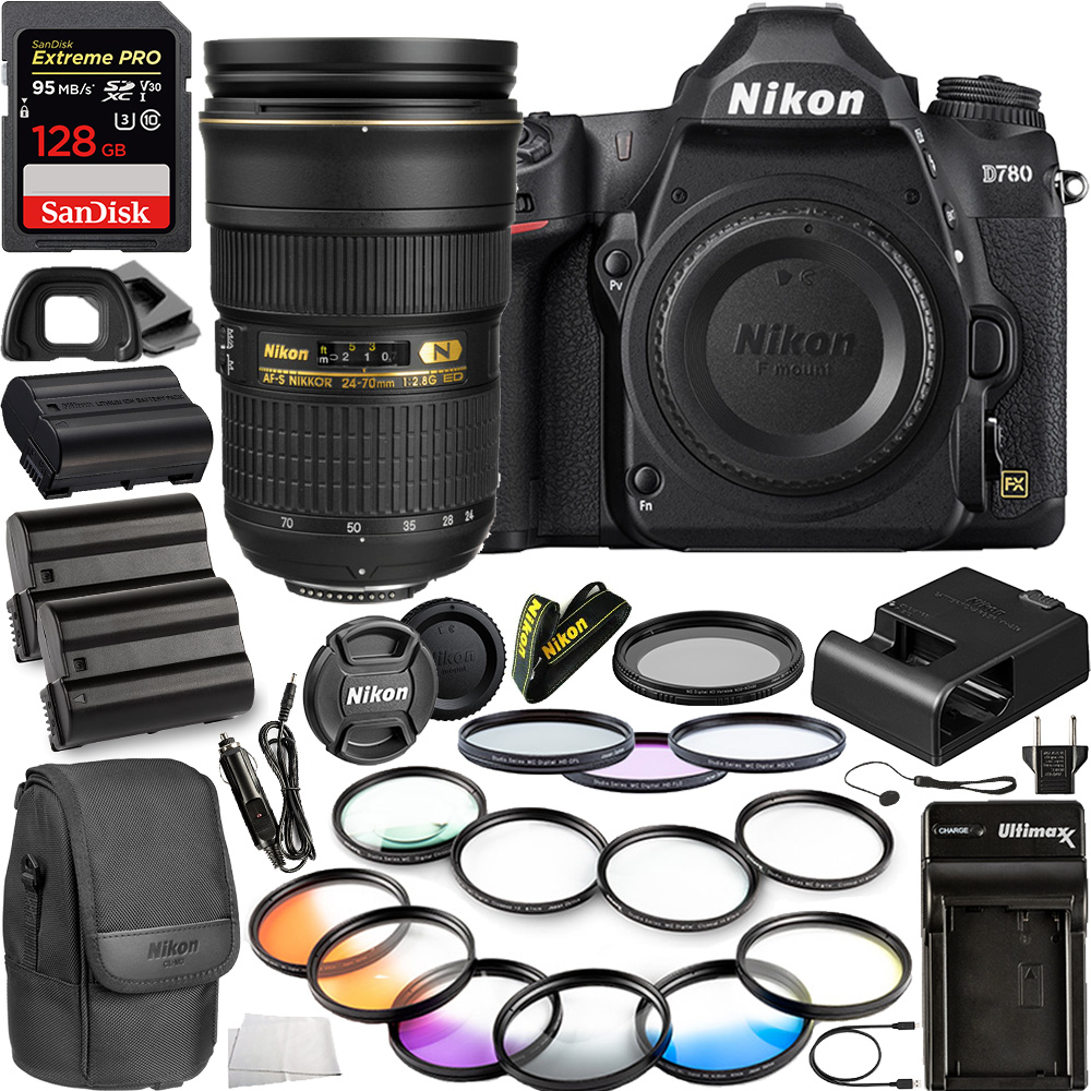Nikon D780 DSLR Camera(Body Only) - 1618 with Nikon AF-S Nikkor 24-70mm f/2.8G ED Lens - 2164 & 10pc Accessory Bundle