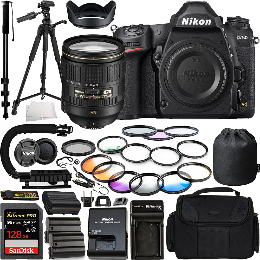 Nikon D780 DSLR Camera(Body Only) - 1618 with Nikon AF-S NIKKOR 24-120mm f/4G ED VR Zoom Lens - 2193 and Pro Accessory Bundle