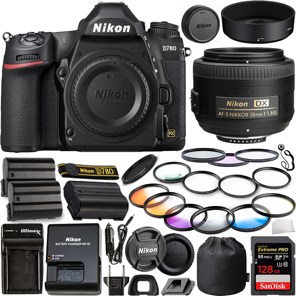 Nikon D780 DSLR Camera(Body Only) - 1618 with Nikon AF-S DX NIKKOR 35mm f/1.8G Lens - 2183 and 10pc Accessory Bundle