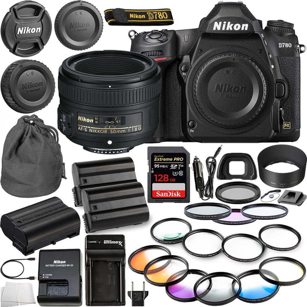 Nikon D780 DSLR Camera(Body Only) - 1618 with Nikon AF-S NIKKOR 50mm f/1.8G Lens - 2199 & 10pc Essential Bundle