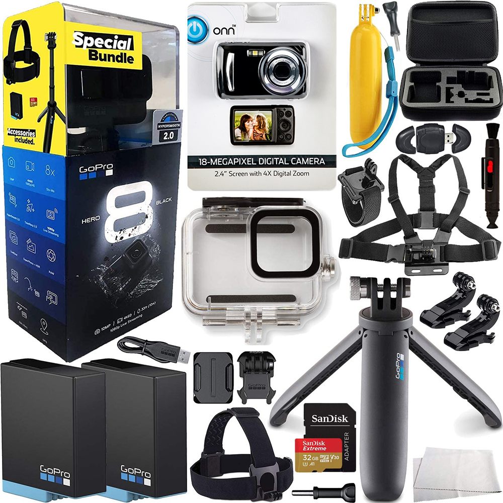 GoPro HERO8 Action Camera (Black) bundle with FREE Promotional ONN ONA17CA009 18MP Digital Camera