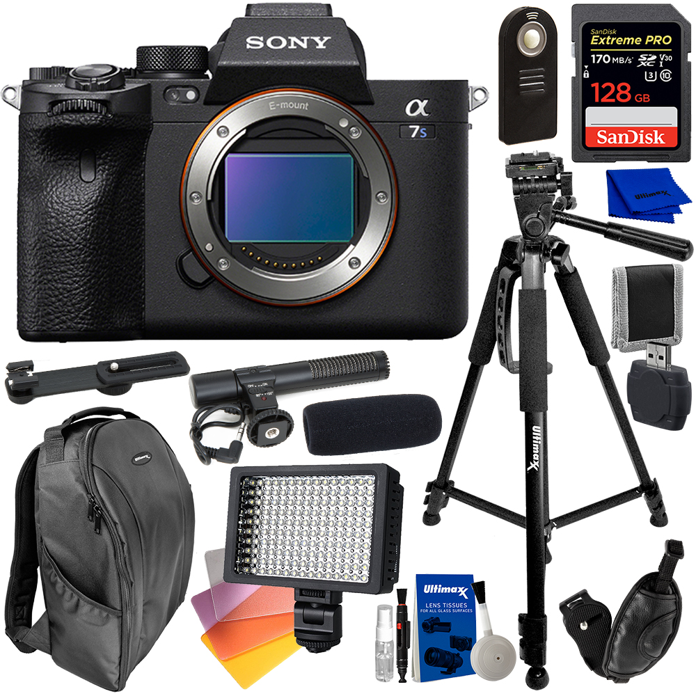 Sony Alpha a7S III Mirrorless Digital Camera (Body Only) with Essential Accessory Bundle - Includes: SanDisk Extreme Pro 128GB SDXC Card, Carbon Fiber 60” Tripod, Water Resistant Backpack & MORE