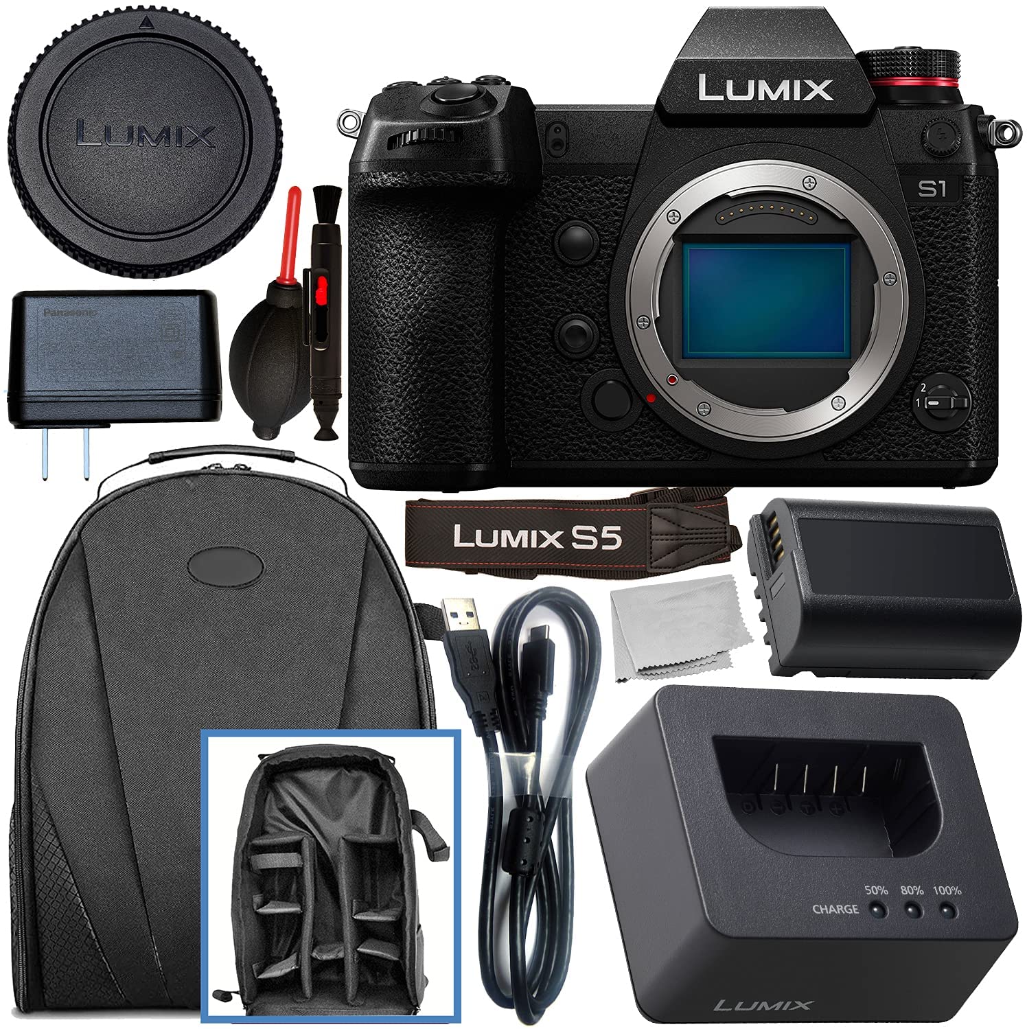 Panasonic Lumix DC-S5 Mirrorless Digital Camera (Body Only) with Starter Accessory Bundle – Includes: Manufacturer Accessories + Professional Backpack + Equipment Maintenance Tools