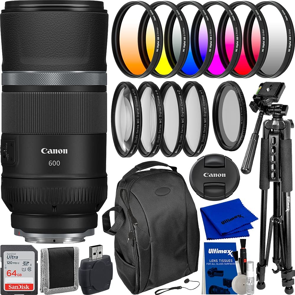 Canon RF 600mm f/11 is STM Lens w/Must Have Accessory Bundle. Includes: 64GB Ultra SDXC Memory Card, 6pc Gradual Filter Kit, 4pc Macro Filter Kit, Variable Neutral Density Filter, & Much More!