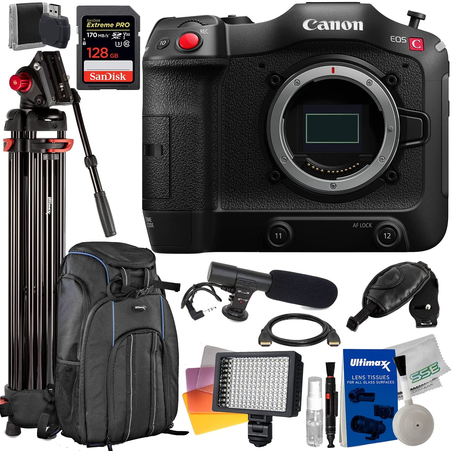 Canon EOS C70 Cinema Camera (RF Mount) with Essential Accessory Bundle - Includes: SanDisk Extreme Pro 128GB SDXC, Professional 72â? Video Tripod, Water Resistant Deluxe Backpack & Much More