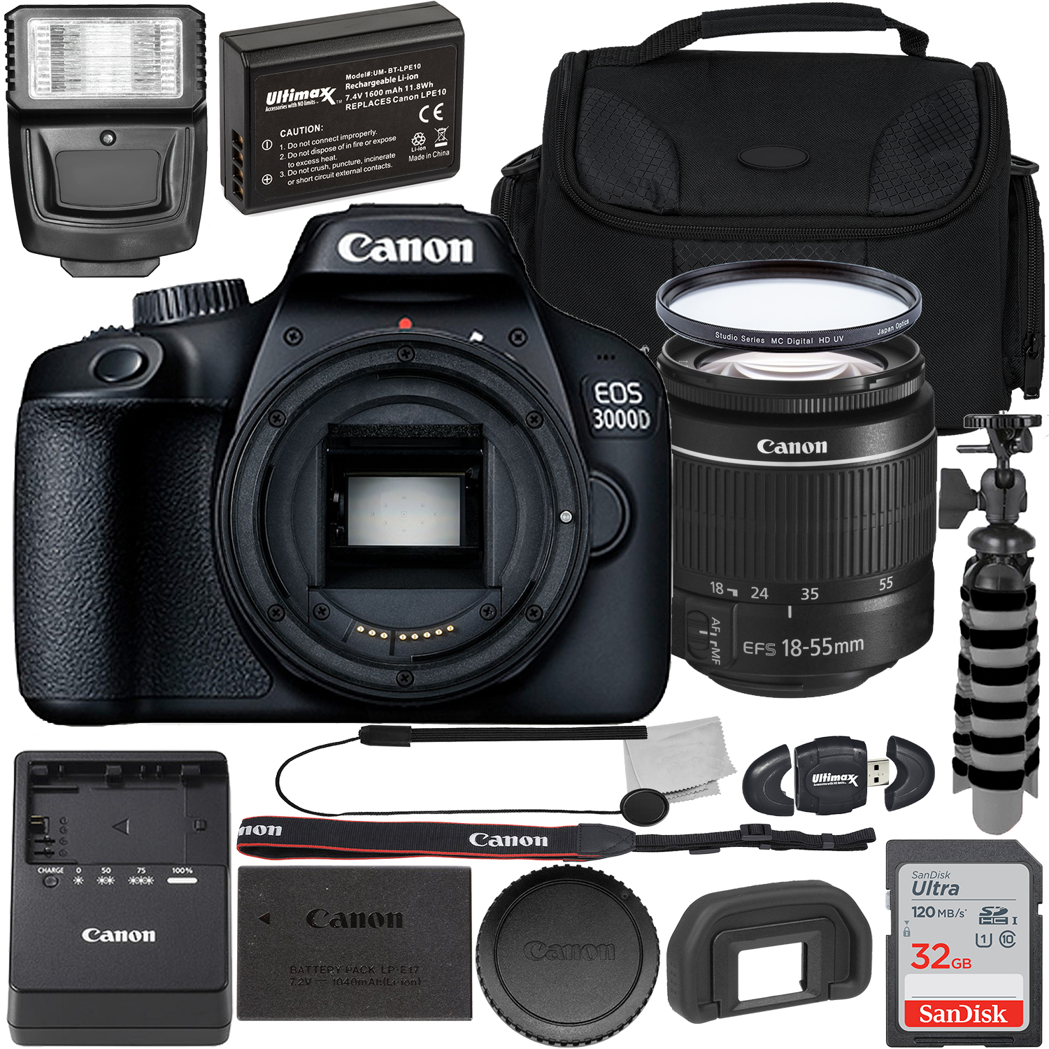 Canon EOS 3000D DSLR Camera with EF-S 18-55mm f/3.5-5.6 III Lens with Accessory Bundle