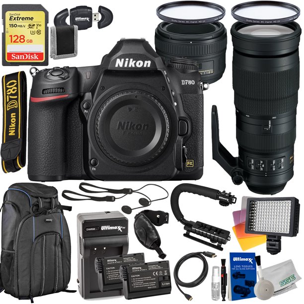 Nikon D780 DSLR Camera (Body Only) with AF-S NIKKOR 200-500mm & AF-S NIKKOR 50mm Lenses + Deluxe Accessory Bundle: SanDisk Extreme 128GB SDXC, 2x Extended Life Batteries & Much More