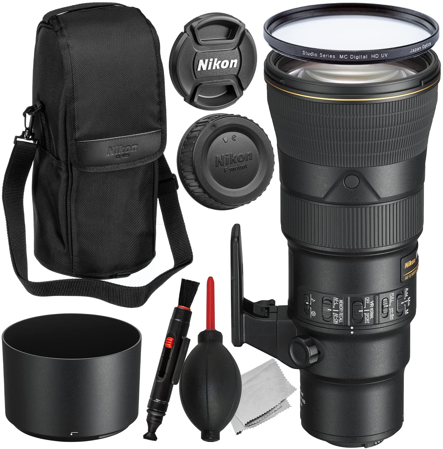 Nikon AF-S NIKKOR 500mm f/5.6E PF ED VR Lens + Multi-Coated Digital HD UV Filter, Lens/Gadget Maintenance Pen, Manufacturer’s Accessories & More (10pc Bundle)