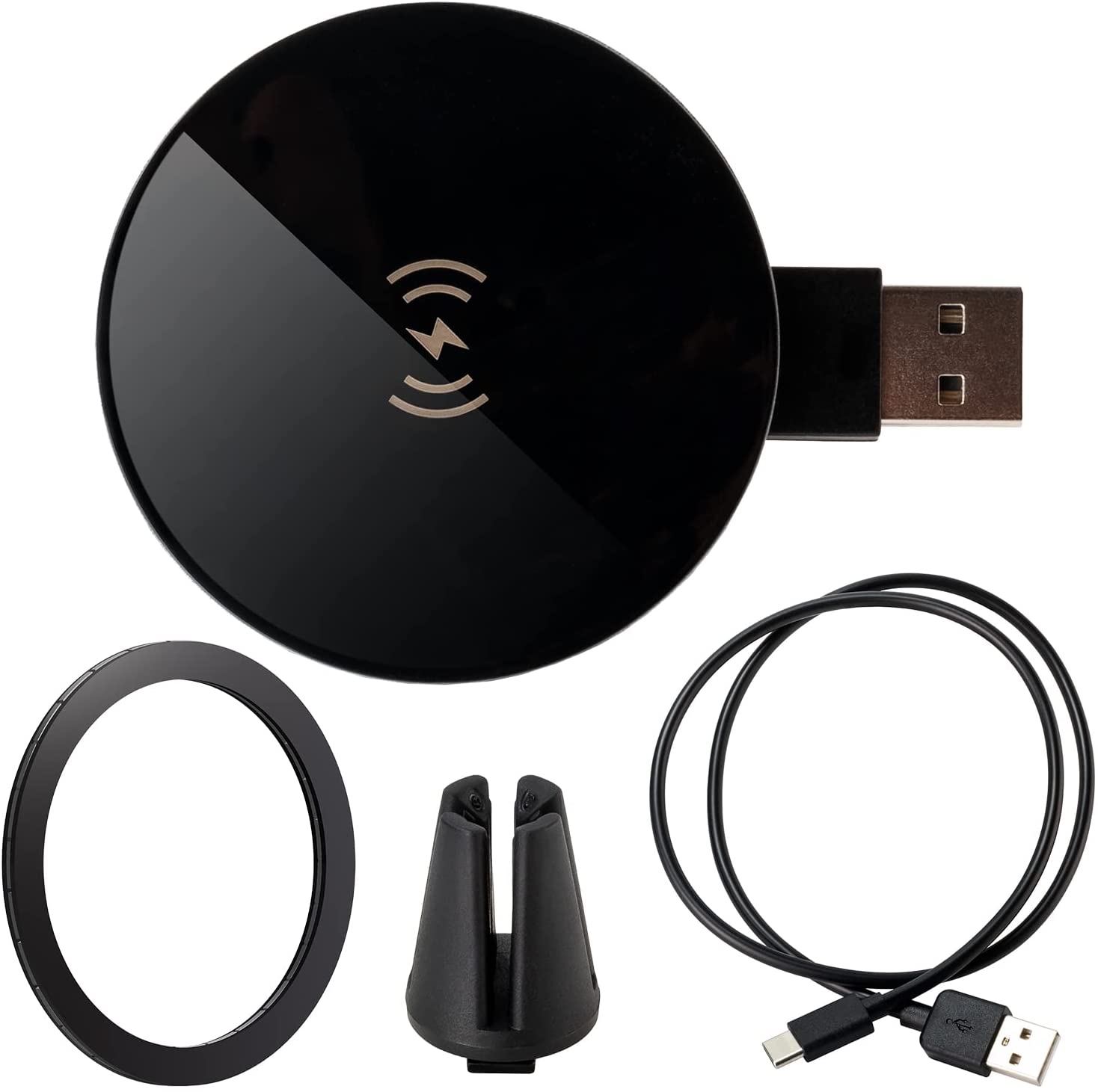 Image of Ultimaxx Ulti-MagCharger Wireless Qi Fast Charger with Built-in USB-A/USB-C Plug, Metal Adhesive Ring, 2ft USB-C to USB-A Cable, and Vent Mount