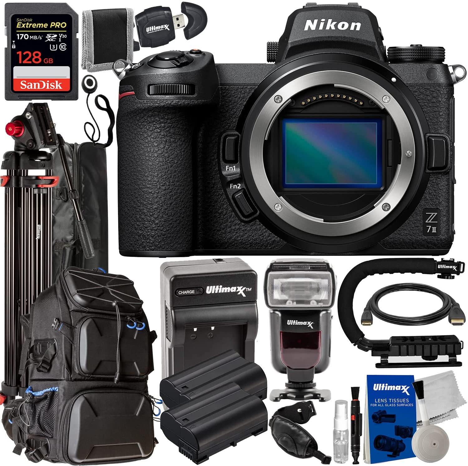Nikon Z7 II Mirrorless Camera (Body Only) + SanDisk 128GB Extreme Pro SDXC, Hard Shell Deluxe Camera Backpack, 2X Extended Life Batteries, TTL Dedicated Flash for Nikon & Much More (27pc Bundle)