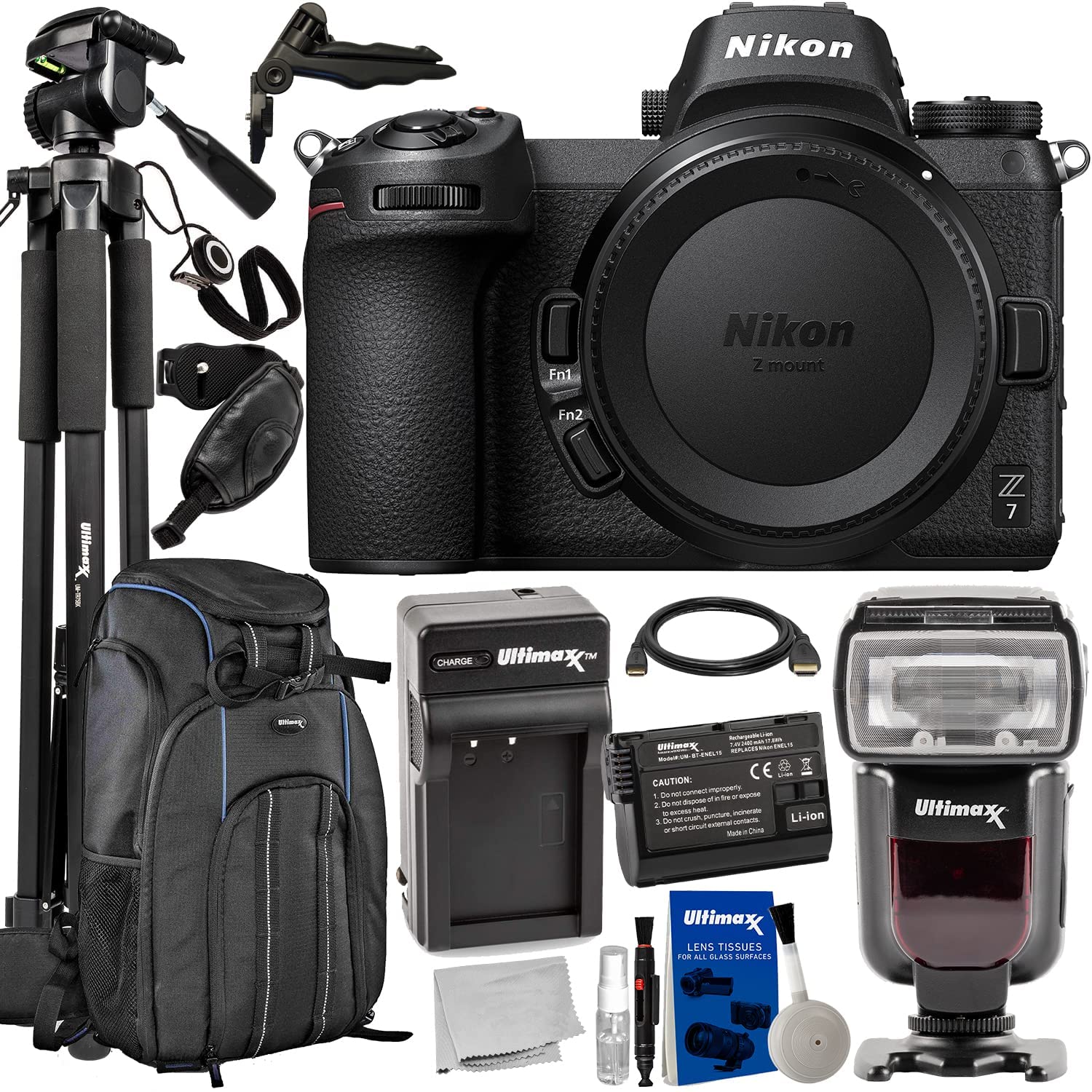 Nikon Z7 Mirrorless Camera (Body Only) + TTL Dedicated Flash for Nikon, Deluxe Camera Backpack, Extended Life Battery with Travel Charger, Lightweight 75â? Tripod & Much More (23pc Bundle)