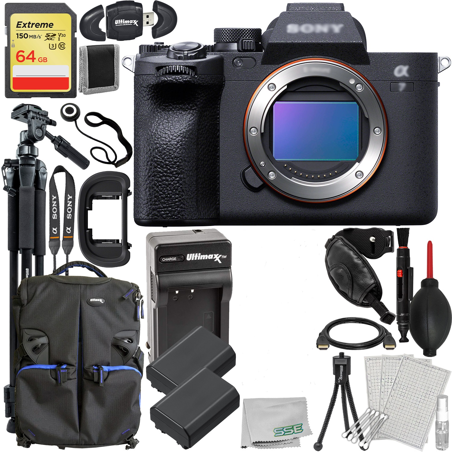 Sony a7 IV Mirrorless Camera (Body Only) with Advanced Accessory Bundle: SanDisk 64GB Extreme Pro SDXC, 2x Extended Life Batteries (2500mAh) & Much More (28pc Bundle)
