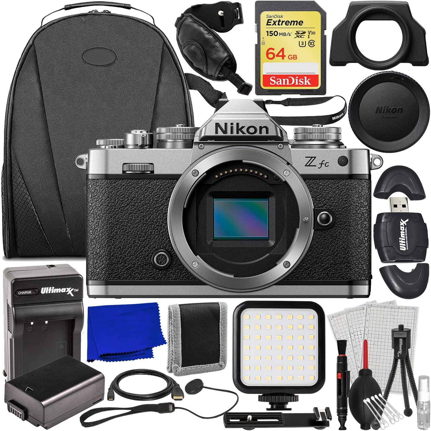 Nikon Zfc Mirrorless Camera (Body Only) with Essential Accessory Bundle: SanDisk 64GB Extreme SDXC, Spare Battery, Ultra-Bright LED Light Kit w/ Bracket & More (23pc Bundle)