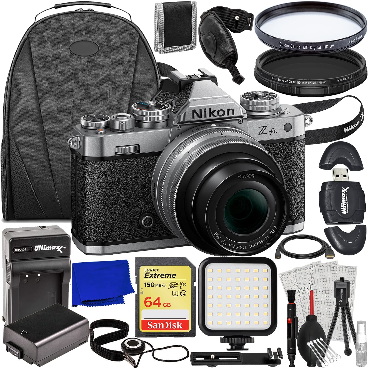 Nikon Zfc Mirrorless Camera with 16-50mm Lens & Essential Accessory Bundle: SanDisk 64GB Extreme SDXC, Spare Battery, Variable Neutral Density Filter (ND2-ND400) & More (25pc Bundle)